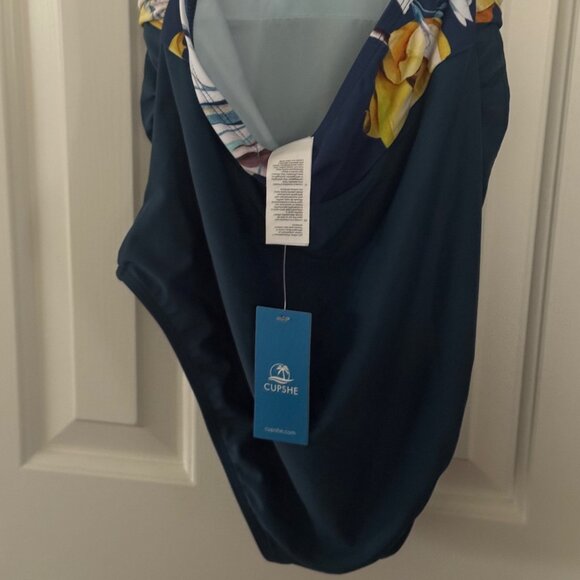 Cupshe Dark Teal Blue Yellow White Floral One Piece Swimsuit Size M Medium New - Picture 10 of 16